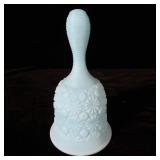 Fenton Blue Satin Daisy & Button Bell 6.5" >