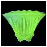 Rare Uranium Glass Fenton Cactus Fan Flower Vase >