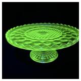 Antique Uranium Vaseline glass cake plate 10"x4"