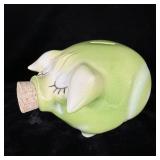 Vintage 1957 Corky Pig green Ceramic Piggy Bank >