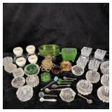 Antique Salt Cellars Uranium Glass, Sterling >