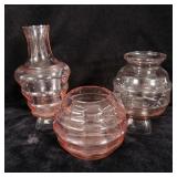 (2) Antique Pink Depression Glass Honeycomb >