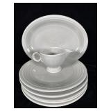 Fiestaware Pear Gray Creamer, 5 Luncheon Plates &>
