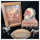 Vintage Native American Tire Rack, Copper Ashtray>