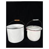 Antique white Enamel Ware Stockpot & Bucket w/lid