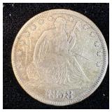 1858 Silver Seated Liberty Half-Dollar