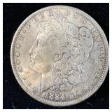 1884-O Silver Morgan Dollar AU w/Toning