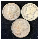 1929, 1929-S & 1929-D Silver Mercury Dimes