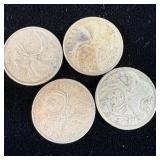 (4) silver Canadian quarters 1940, 1958, 1962, >