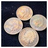 1891, 1896, 1901 & 1907 Toned Indian Head Pennies