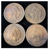 1887, 1902, 1904 & 1908 Toned Indian Head Pennies