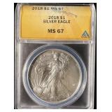 2018 1oz Silver Eagle MS67 ANACS