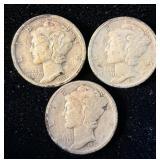 1937, 1937-S & 1937-D Silver Mercury Dimes