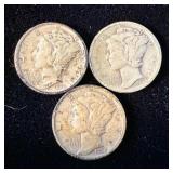 1938, 1938-S & 1938-D Silver Mercury Dimes