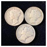 1939, 1939-S & 1939-D Silver Mercury Dimes