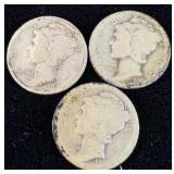 1917, 1917-S & 1917-D Silver Mercury Dimes