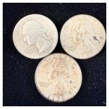 1948-D, 1949-D & 1950-D Silver Washington Quarters