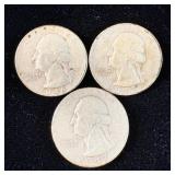 1946, 1947 & 1947-D Silver Washington Quarters