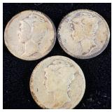 1924, 1924-S & 1924-D Silver Mercury Dimes