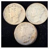 1927, 1927-S & 1927-D Silver Mercury Dimes