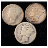 1925, 1925-S & 1925-D Silver Mercury Dimes