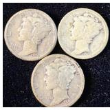 1928, 1928-S & 1928-D Silver Mercury Dimes