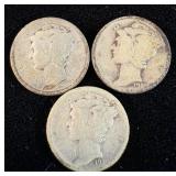 1920, 1920-S & 1920-D Silver Mercury Dimes
