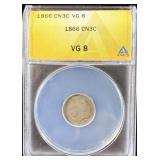 1866 Silver 3 Cent Piece VG8 ANACS
