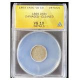 1865 Silver 3 Cent Piece VG10 ANACS