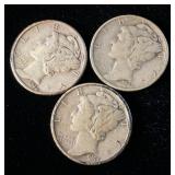 1944, 1944-S & 1944-D Silver Mercury Dimes