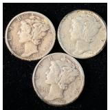 1945, 1945-S & 1945-D Silver Mercury Dimes