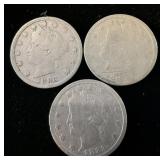 (3) 1883 Liberty Nickels