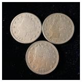 (3) 1883 Liberty Nickels