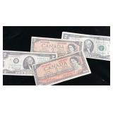 (2) 1954 Canadian $2 Bills (low serial number)>