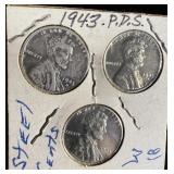 1943-P, D, S Uncirculated Steel Pennies