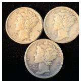 1941, 1941-S & 1941-D Silver Mercury Dimes
