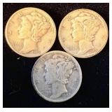 1942, 1942-S & 1942-D Silver Mercury Dimes
