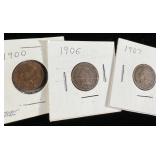 1900, 1906 & 1907 Indian Head Pennies
