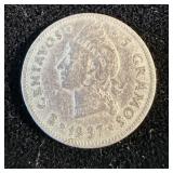 Silver 1937 Dominican Republic 5 Centavos