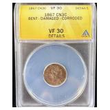 1867 Silver 3 Cent Piece VF30 ANACS
