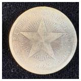 Silver 1920 Cuban 20 Centavos
