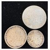 (3) Silver Uncirculated France 1918 Two Francs, >