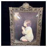 Antique heavy brass bubble glass Child Praying
