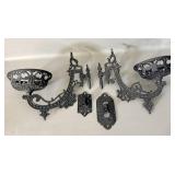 Antique Cast Iron Double Oil Lamp Wall Baskets