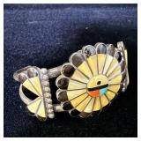 Zuni Silver Mother of Pearl Inlay Sun Face Cuff >