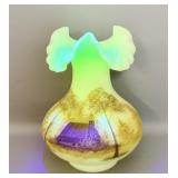 Fenton Handpainted Custard Uranium Glass Vase