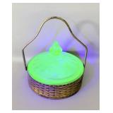 Uranium Glass Brass Lidded Candy Dish