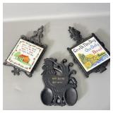 Vintage cast-iron trivets rooster God bless our