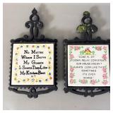(2) vintage cast-iron porcelain trivets