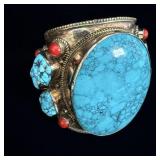 Chunky Navajo nickel silver faux turquoise cuff